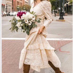 Ivy City Co Cream Eyelet Long Sleeve Dress NWOT